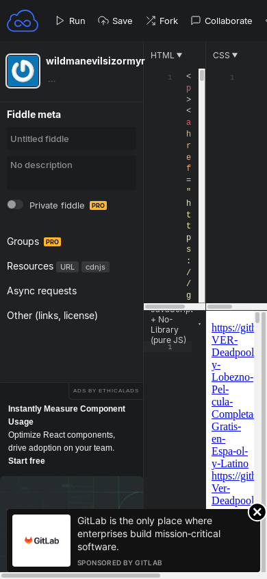 the mobile screenshot of jsfiddle.net