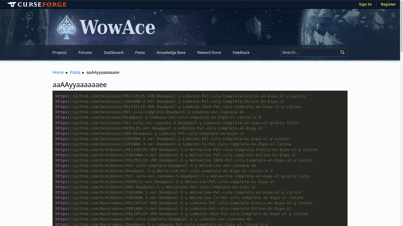 the desktop screenshot of www.wowace.com