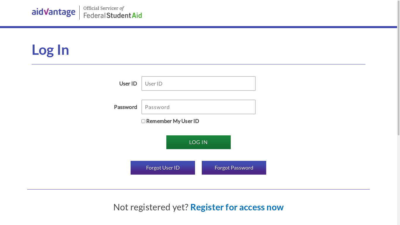 the desktop screenshot of authenticate2.aidvantage.studentaid.gov