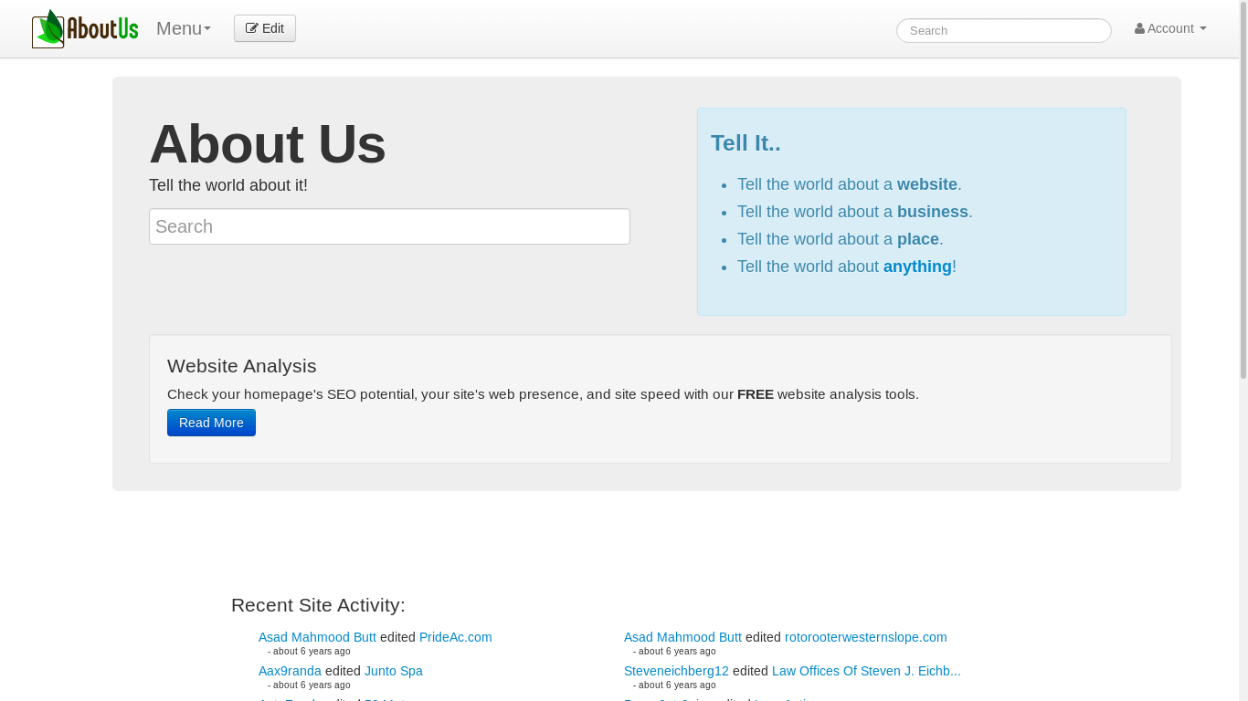 the desktop screenshot of aboutus.com