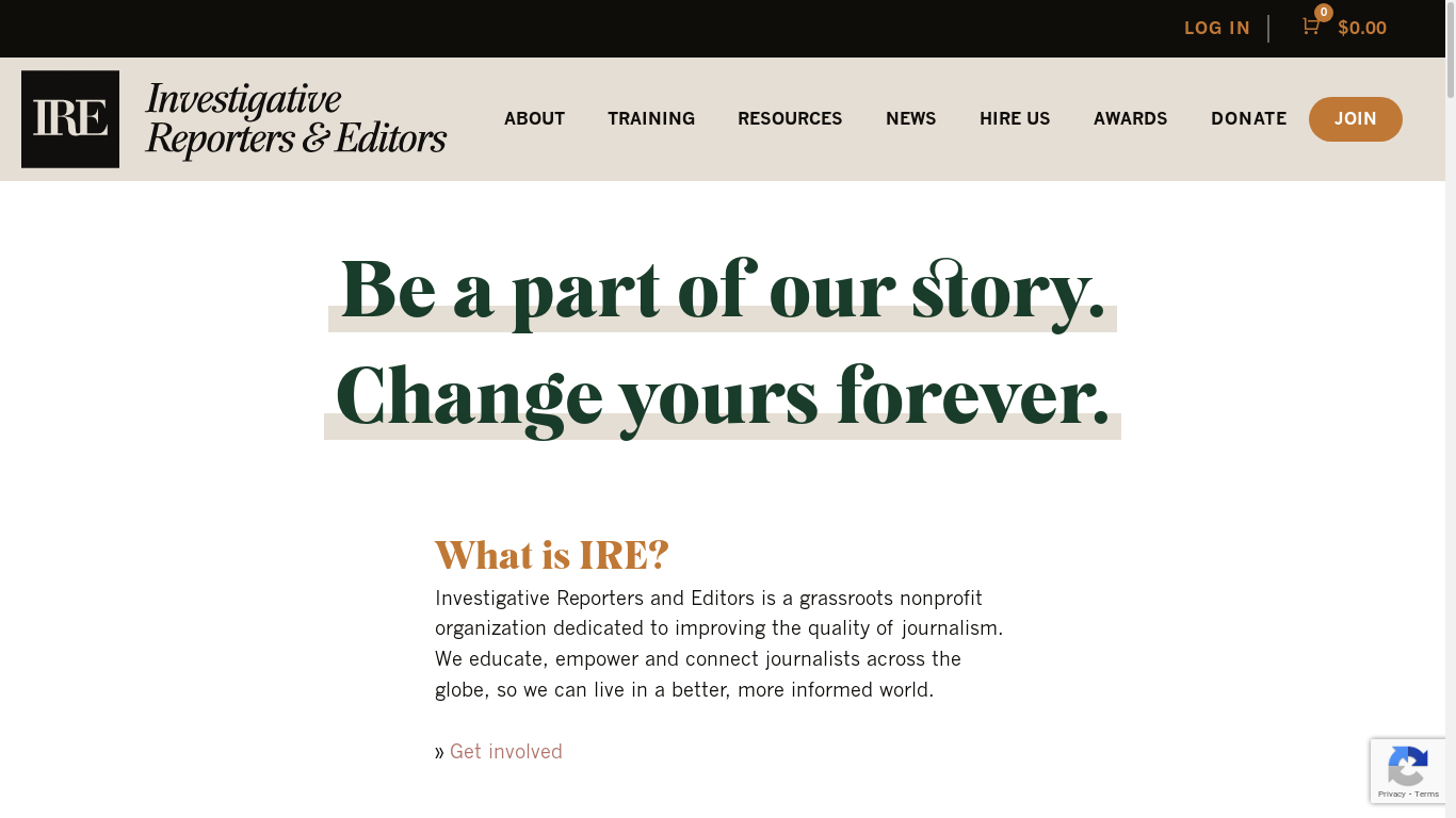 the desktop screenshot of www.ire.org
