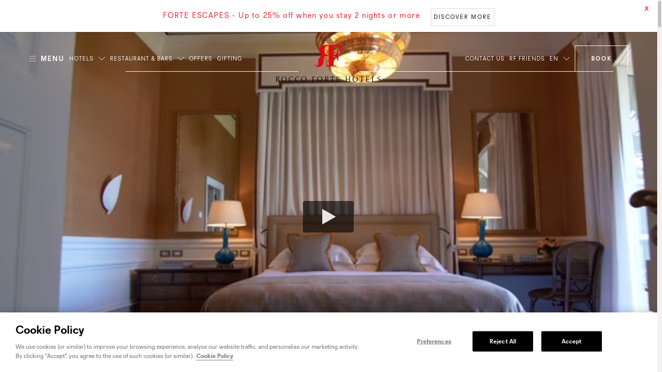 the desktop screenshot of www.roccofortehotels.com