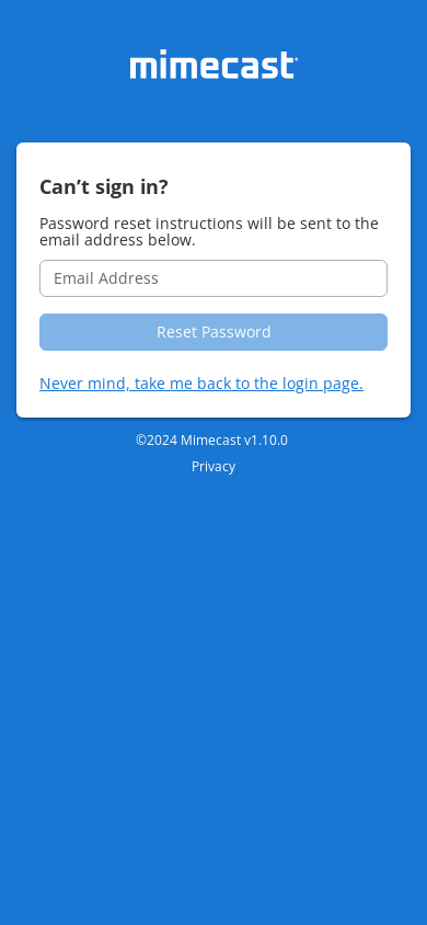 the mobile screenshot of login-us.mimecast.com