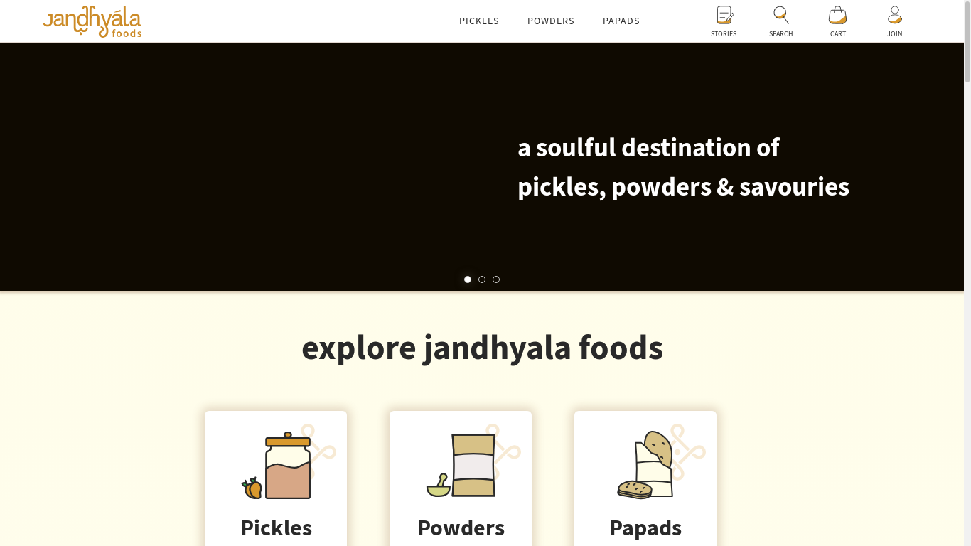 the desktop screenshot of jandhyalafoods.in