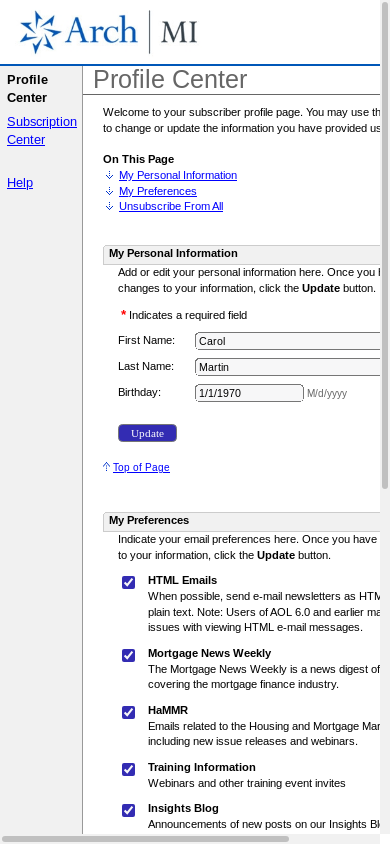 the mobile screenshot of click.email.archmi.com