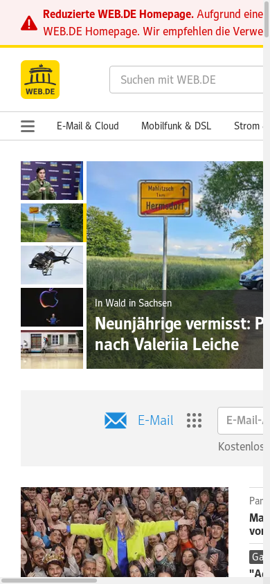 the mobile screenshot of web.de