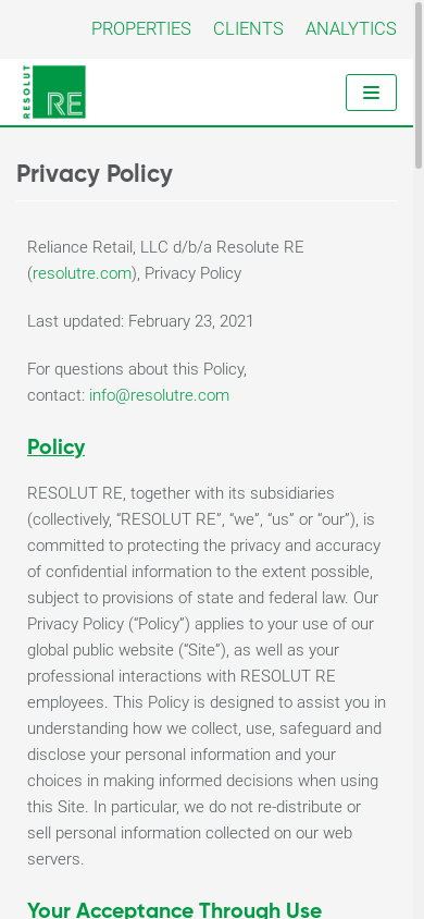 the mobile screenshot of resolutre.com