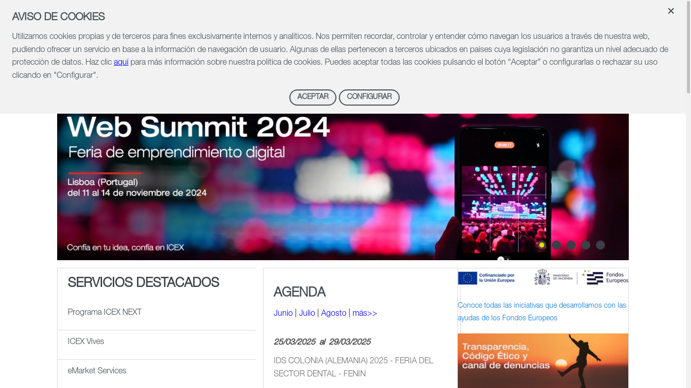 the desktop screenshot of www.icex.es