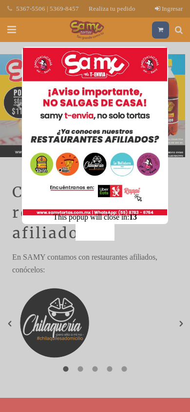 the mobile screenshot of www.samytortas.com.mx