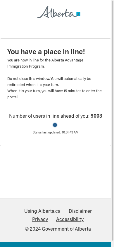 the mobile screenshot of albertaca.queue-it.net